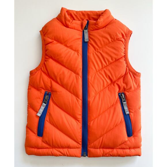 Toddler Boy's Hanna Andersson Orange and Blue Down Puffer Vest Size 90 2T - Picture 1 of 5